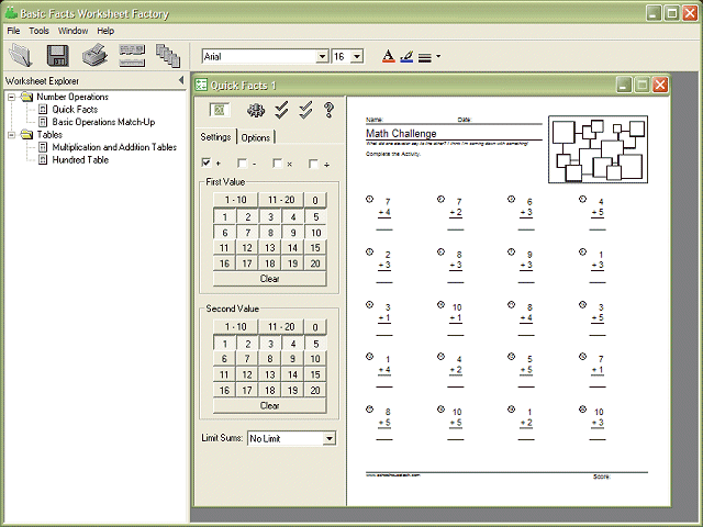 Basic Facts Worksheet Factory Screenshot
